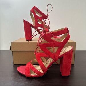 Sam Edelman Red Suede Leather Block Heel Gladiator Lace-up Sandals Yardley Sz 8